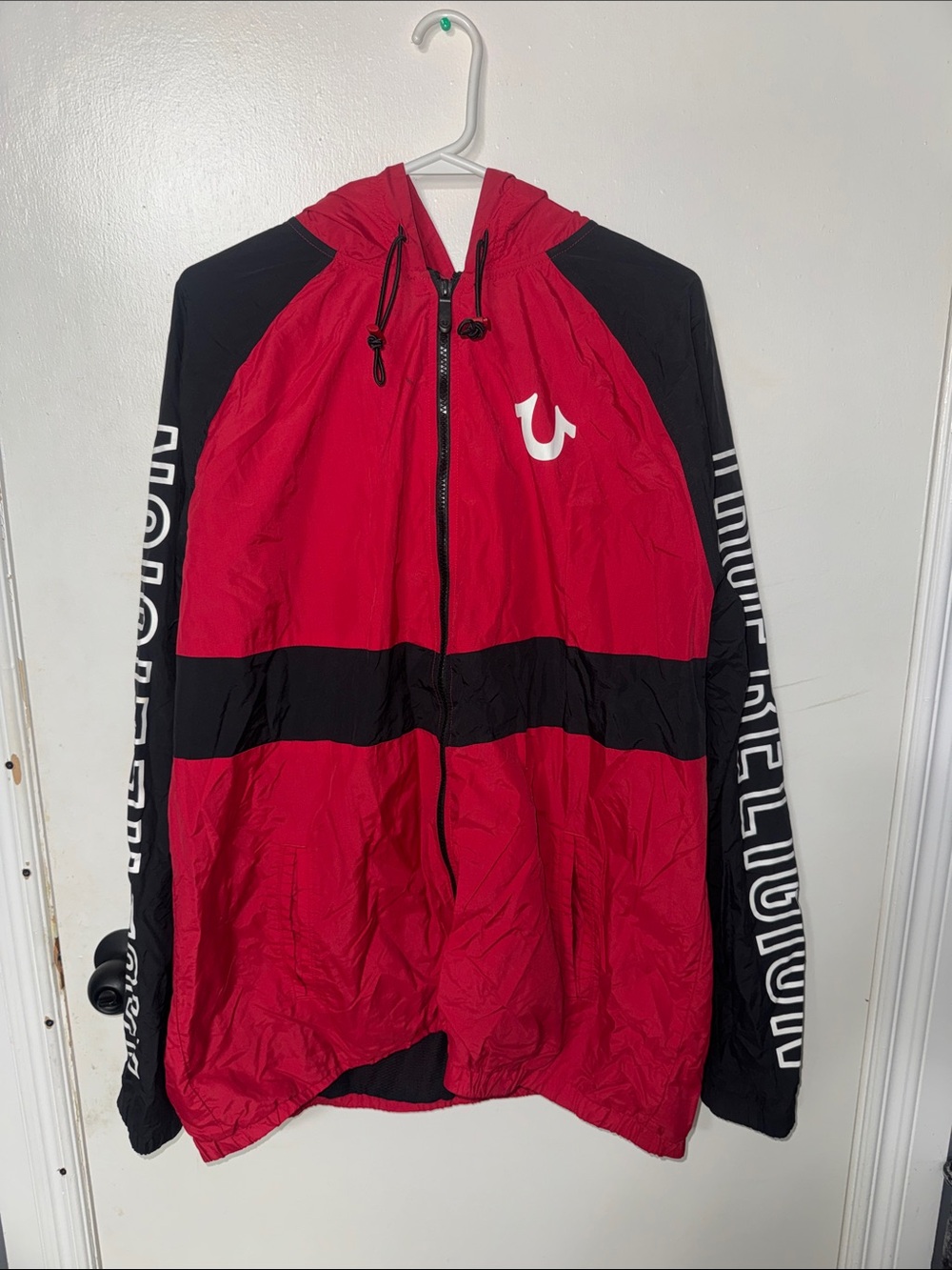 True Religion Red & Black Hooded Windbreaker Jacket